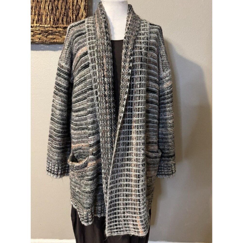 Anthropologie Cardigan Sweater Pink Gray Black M Medium Thick Alpaca Wool $180 - Picture 7 of 16